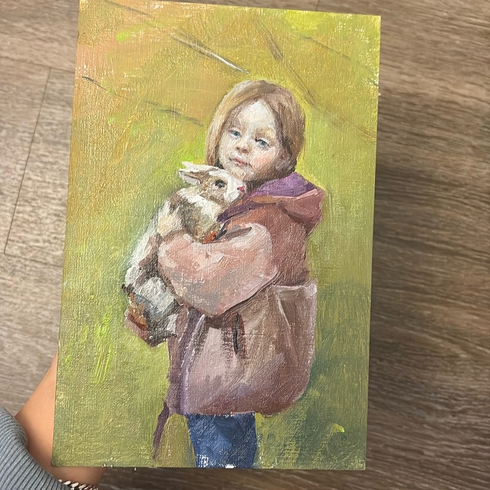 Oil painting girl and bunny